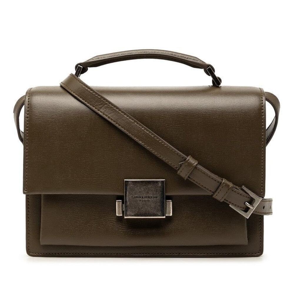 Saint Laurent Logo Shoulder Bag Brown Leather